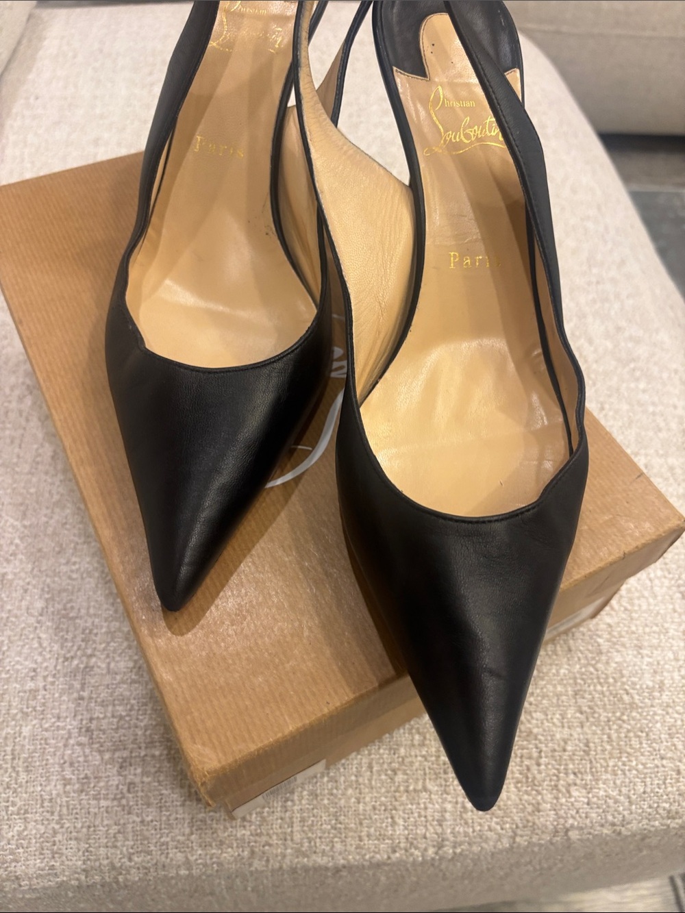 Christian Louboutin Black Leather Pointed Slingback Heels